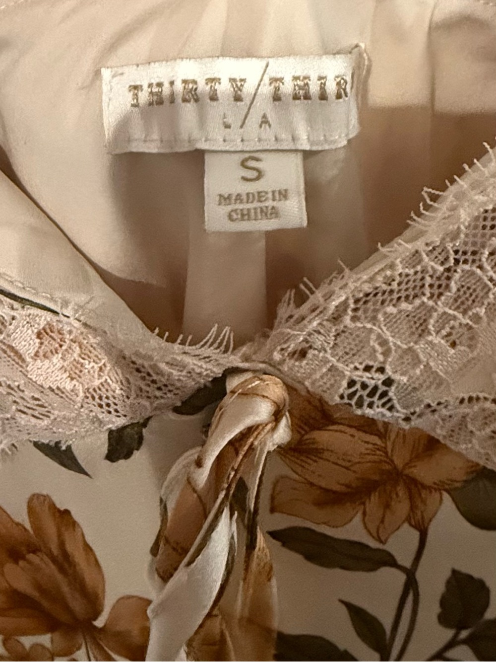 Floral Cream Slip Dress with Lace Trim - Picture 3 of 6